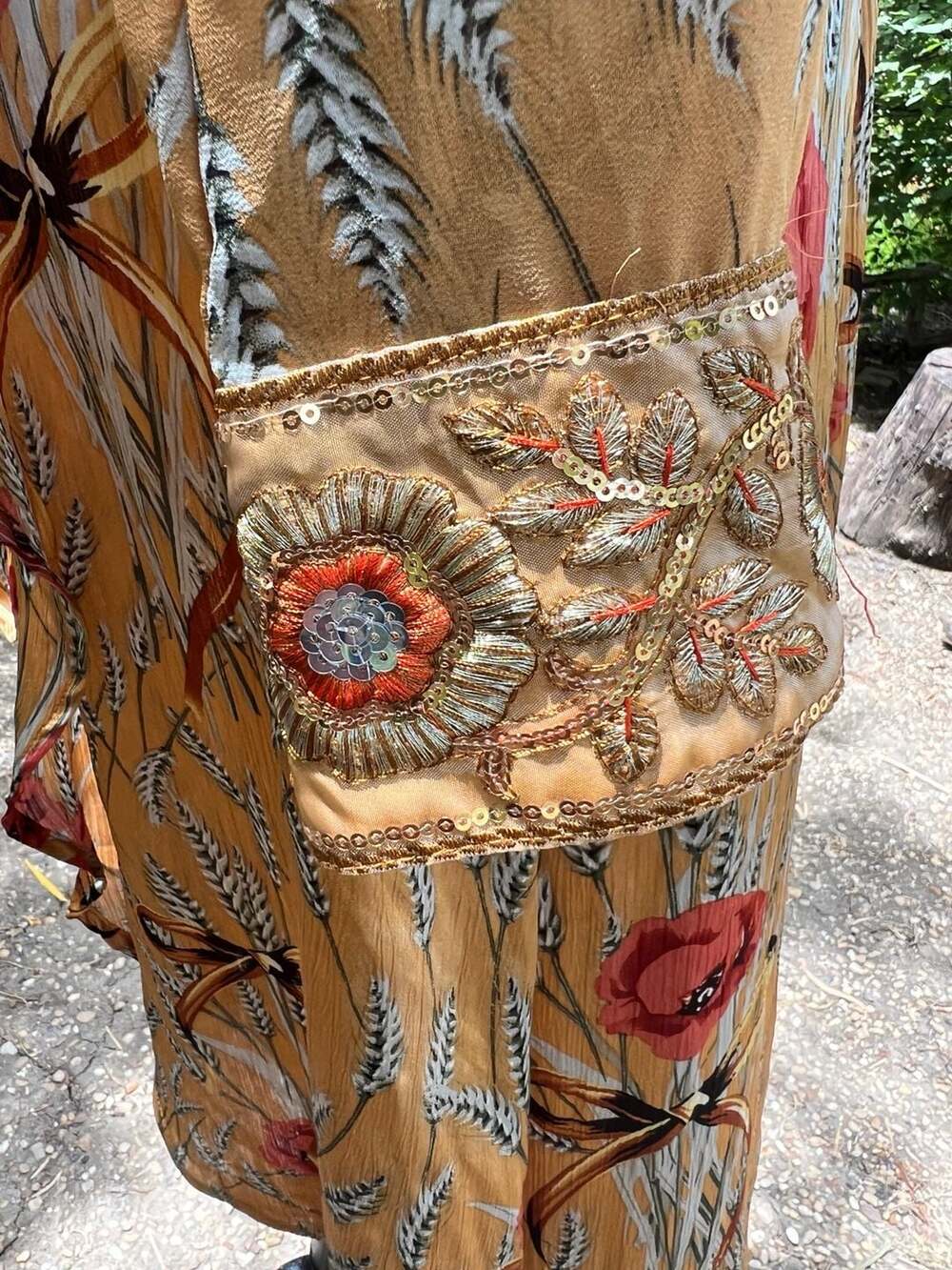 Aratta Silent Journey Mustard Floral Embroidered Duster Cardigan - Picture 14 of 16